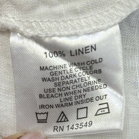 Symple NYC Women XL 100% Linen Shirt Top White Round Neck Boxy Flare S/S - Picture 7 of 8